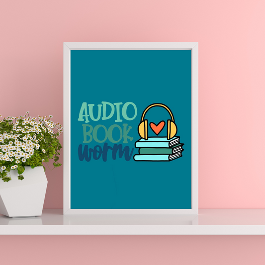 Audio bookworm | A4 art print | Audio book quote