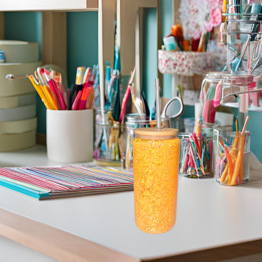 Snow globe 15oz tumbler with bamboo lid and straw